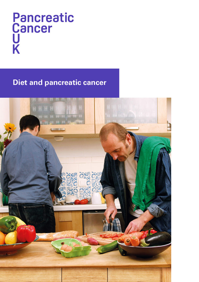 An image of the front cover of the booklet, Diet and pancreatic cancer by Pancreatic Cancer UK.