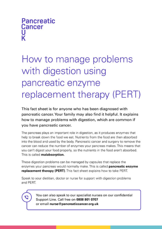Pancreatic enzyme replacement therapy (PERT) Pancreatic Cancer UK
