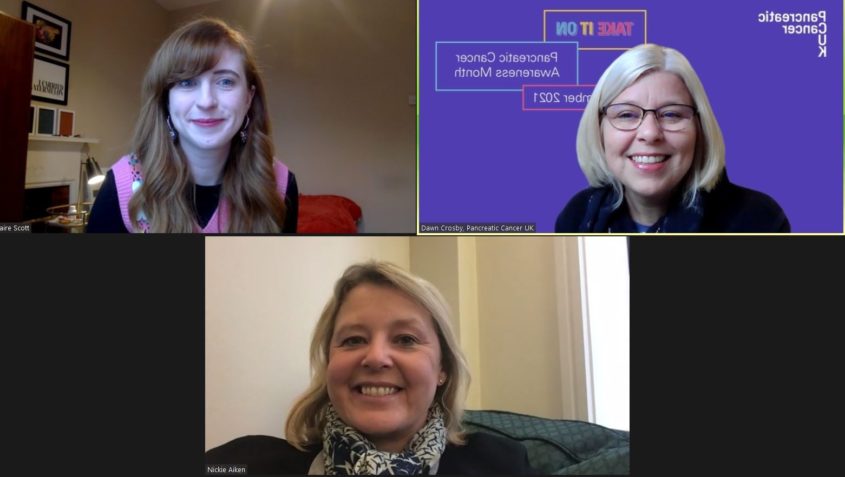 Our supporter Claire speaking with Nickie Aiken MP alongside our Head of Scotland and Northern Ireland Dawn Crosby