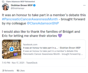 Siobhian Brown MSP tweet from Scottish Members' Debate