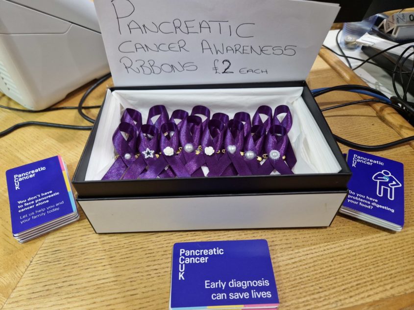 Pancreatic cancer badges made by Emma