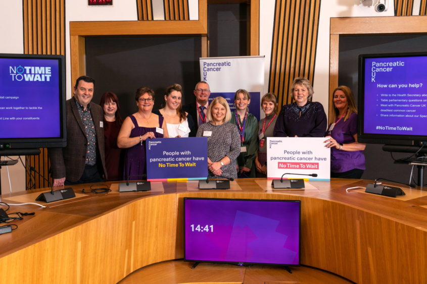 Pancreatic Cancer UK; Scottish Parliament MSP Drop-In event - Group photo - PCUK staff and volunteers