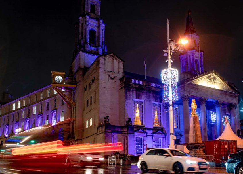 Leeds City Hall - Purple lights for hope - Pancreatic Cancer UK