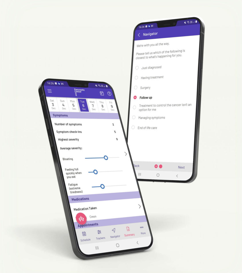 Pancreatic Cancer UK Medli app screenshots