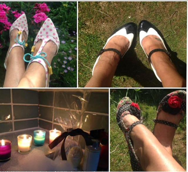 collage of photos of lady's feet with different shoes