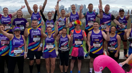 London marathon runners for Pancreatic cancer uk at the Greenwich observatory before the race