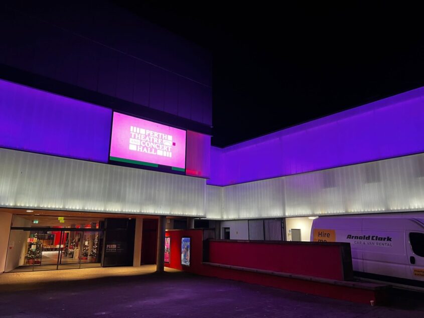 Perth Theatre Concert Hall has been lit up purple