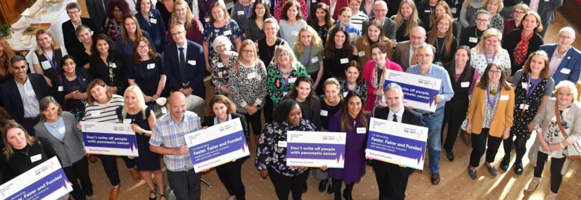 Health professionals, campaigners and people afffected by pancretaic cancer at our Optimal Care Pathway Faster Fairer Funded launch event