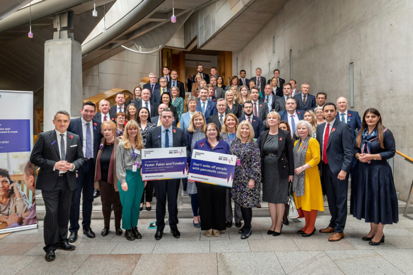 MSPs on the steps of the Scottish Parliament at our MSP Drop-in 2024