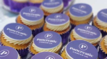 Cupcakes with the pancreatic cancer uk logo