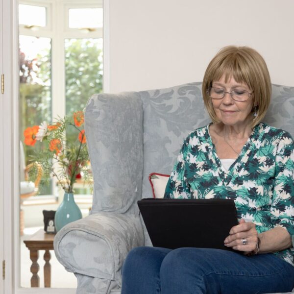 a lady on her tablet