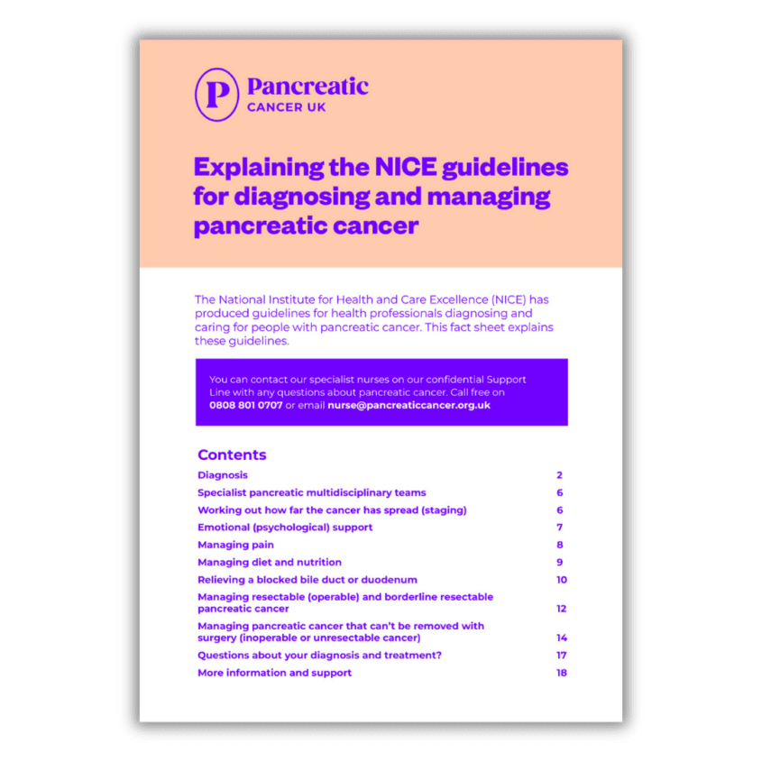 front cover of the NICE guidelines fact sheet