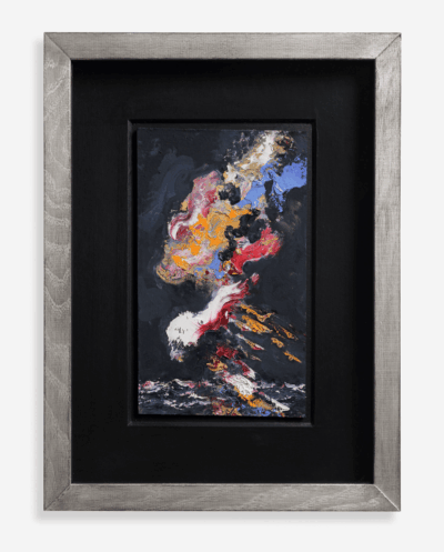 Painting by British Artist Maggi Hambling - Fireworks over the sea, oil on board, 2025.