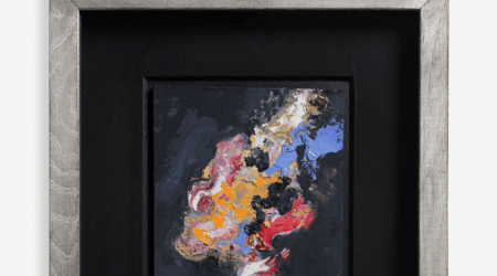 Painting by British Artist Maggi Hambling - Fireworks over the sea, oil on board, 2025.