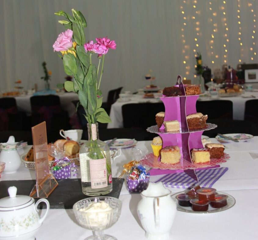 various tea and pasties for the Purple Ladies Tea Party
